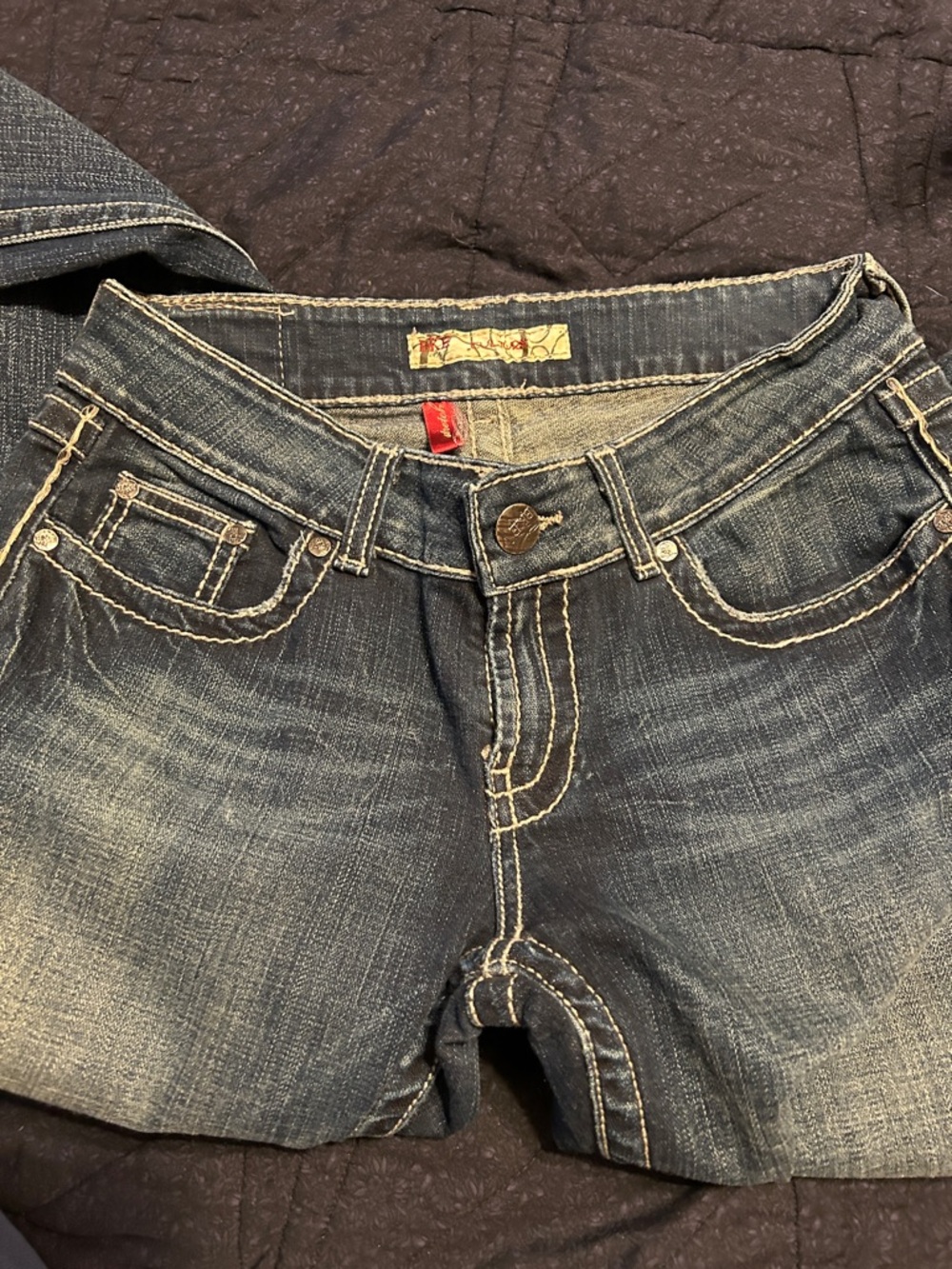 BCBG Women's Dark Blue Boot Cut Jeans with Contrasting Stitch